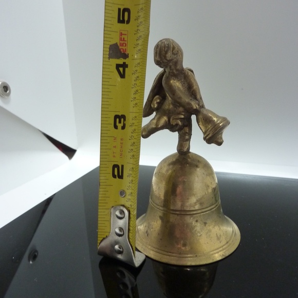 Vintage Brass Angel Bell Winged Cherub with BELL - Picture 3 of 8